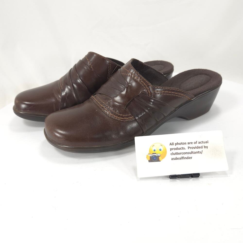 Clarks Bendables Leather Slip On Mule Slide Womens Size 10 M 62900 Brown